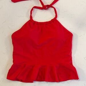 Red Halter Peplum Swim Tank
